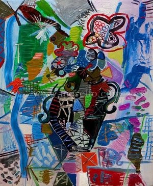 ART-MODERNE-PEINTURE-Jose Manuel Merello.-Florero azul (100 x 81 cm) Técnica mixta sobre lienzo.jpg